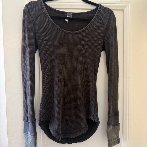 We The Free Tops - We The Free Charcoal Gray Waffle Long Sleeve Scoop Top